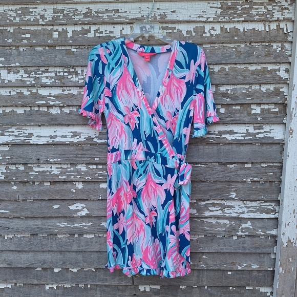 Lilly Pulitzer Liddy Romper In Mr Peacock Blue Dream A Little Size Medium - Picture 2 of 9